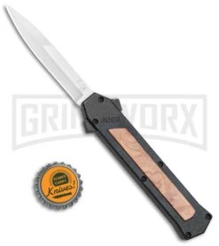 AKC F-16 Black/Wood D/A OTF Automatic Knife - Bayo Satin Plain -Buck Knives Sales AKC F 16 Black Wood DA OTF Auto Bayo Satin Plain BP 24620 jr bottlecap large