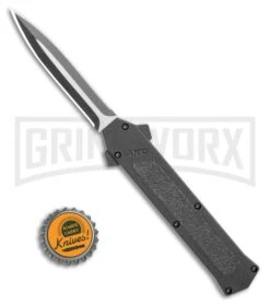 AKC F-16 Black D/A Dagger OTF Automatic Knife - Dagger Two Tone Plain -Buck Knives Sales AKC F 16 D A Dagger OTF Automatic Knife Black 3.3in Two Tone BHQ 114108 LS Bottlecap large