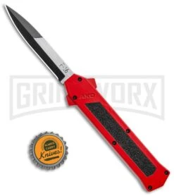AKC F-16 Red D/A OTF Automatic Knife - Bayo Two Tone Plain -Buck Knives Sales AKC F 16 DA Bayo OTF Auto Red BHQ 112389 jr bottlecap large