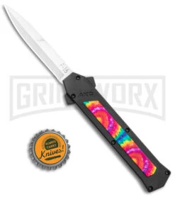 AKC F-16 Tie Dye D/A OTF Automatic Knife - Bayo Satin Plain -Buck Knives Sales AKC F 16 DA Bayo OTF Tie Dye Satin BHQ 143649 jr bottlecap large