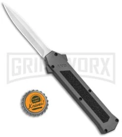 AKC F-16 Gray D/A OTF Automatic Knife - Dagger Satin Plain -Buck Knives Sales AKC F 16 DA Dagger OTF Auto Gray Satin BHQ 92691 jr bottlecap large