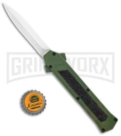 AKC F-16 OD Green D/A OTF Automatic Knife - Dagger Satin Plain -Buck Knives Sales AKC F 16 DA Dagger OTF Auto OD Green Satin BHQ 95347 jr bottlecap large