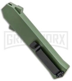 AKC F-16 OD Green D/A OTF Automatic Knife - Dagger Satin Plain -Buck Knives Sales AKC F 16 DA Dagger OTF Auto OD Green Satin BHQ 95347 jr side large