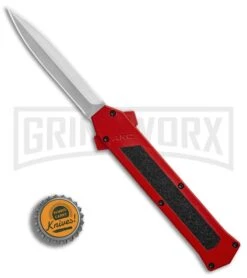AKC F-16 Red D/A OTF Automatic Knife - Dagger Satin Plain -Buck Knives Sales AKC F 16 DA Dagger Red Satin BHQ 87409 er bottlecap large