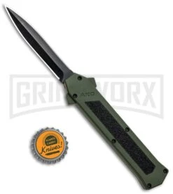 AKC F-16 Green D/A OTF Automatic Knife - Dagger Black Plain -Buck Knives Sales AKC F 16 Green DA OTF Auto Dagger Black Plain GX 33106 jr bottlecap 2 large