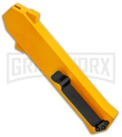 AKC F-16 Yellow D/A OTF Automatic Knife - Bayonet Satin Plain -Buck Knives Sales AKC F 16 Yellow DA OTF Auto Bayo Satin GX 37617 jr side large