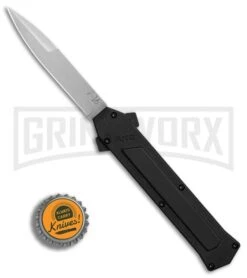 AKC F-16 Black Inlay D/A OTF Automatic Knife - Bayo Satin Plain -Buck Knives Sales AKC F16 DA Bayonet Black Inlay satin BHQ 79503 er bottlecap large