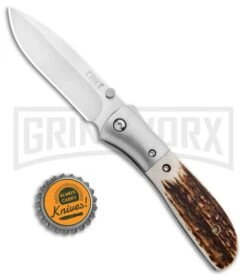 CRKT Carson Stag Spring Assisted Knife - Satin Plain -Buck Knives Sales CRKT Carson M4 02S Stag SA Satin BHQ 7036 jr bottlecap large