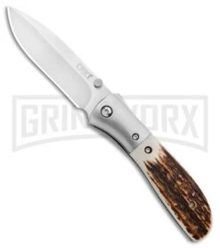 CRKT Carson Stag Spring Assisted Knife - Satin Plain