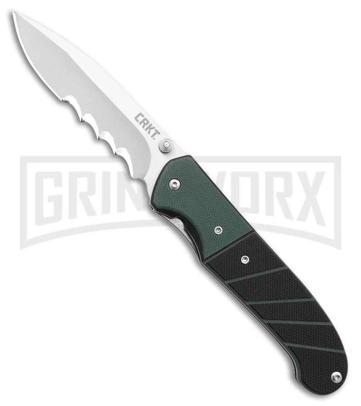 CRKT Ignitor Black & Green G-10 Spring Assisted Knife - Satin Serr 3 CRKT Ignitor Black & Green G-10 Spring Assisted Knife - Satin Serr