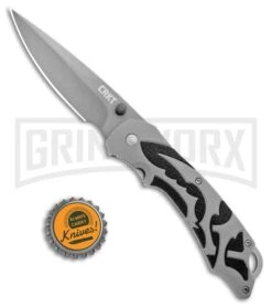 CRKT Moxie Gray/Black Spring Assisted Knife - Titanium Plain -Buck Knives Sales CRKT Merch Moxie Gray Black SA Grey Plain 1102 BHQ 18527 jr bottlecap large