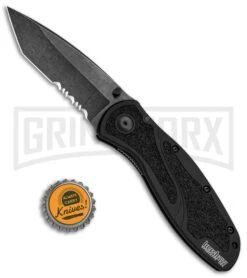 Kershaw Blur Tanto Black Assisted Opening Knife - Tanto Black Serr -Buck Knives Sales Kershaw Blur Tanto Black BlackWash Serr 1670TSTBWWM BHQ 68394 jr bottlecap large
