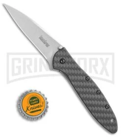 Kershaw Leek Carbon Fiber Assisted Opening Knife - Stonewash Plain -Buck Knives Sales Kershaw Leek cf sw BHQ 52168 jr bottlecap large