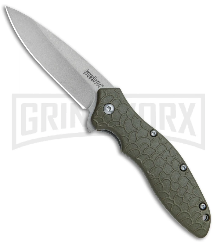 Kershaw Oso Sweet OD Green Assisted Opening Knife - Stonewash Plain 3 Kershaw Oso Sweet OD Green Assisted Opening Knife - Stonewash Plain