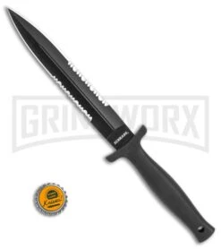 Schrade Needle Black Boot Knife With Leather Sheath - Black Serr -Buck Knives Sales Schrade Needle Boot knife leather sheath black serr BHQ 62026 er size large