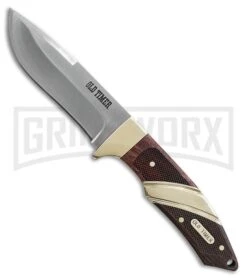 Schrade Old Timer Pioneer Brown Wood Fixed Blade Knife - Satin Plain