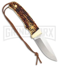 Schrade Uncle Henry Pro Hunter Brown Staglon Fixed Blade Knife - Satin Plain