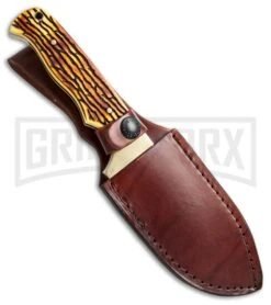 Uncle Henry Guthook Delrin Stag Fixed Blade - Satin Plain -Buck Knives Sales Uncle Henry Guthook fixed blade knife satin 185UHCP BHQ 67496 er sheath large