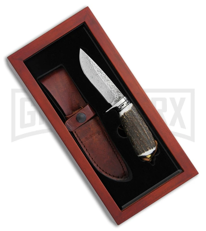 Schrade Elk Hunter Stag Fixed Blade Knife - Damascus Plain 3 Schrade Elk Hunter Stag Fixed Blade Knife - Damascus Plain