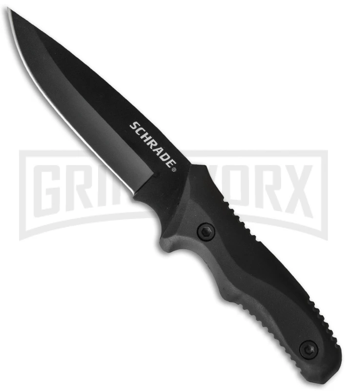 Schrade SCHF39 Guide Master Sling Shot Fixed Blade Knife - Black Plain 4 Schrade SCHF39 Guide Master Sling Shot Fixed Blade Knife - Black Plain - Image 2