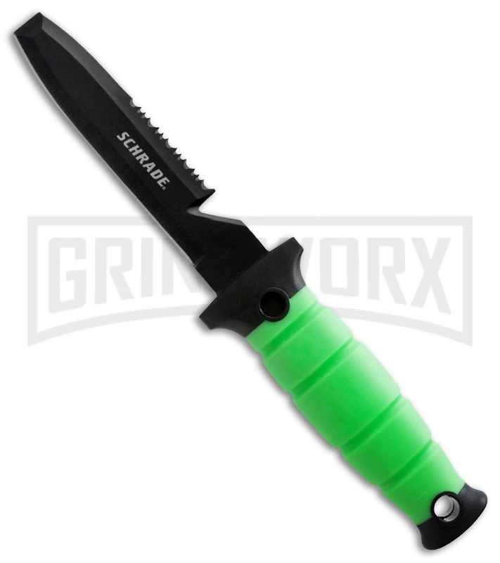 Schrade Water Rat Green Fixed Blade Dive Knife - Black Serr 3 Schrade Water Rat Green Fixed Blade Dive Knife - Black Serr
